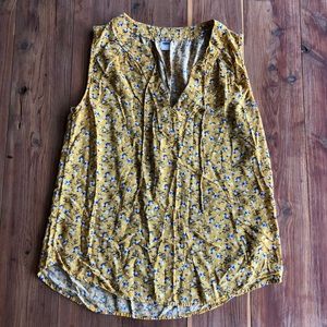Old Navy Yellow Floral V-Neck Sleeveless Top